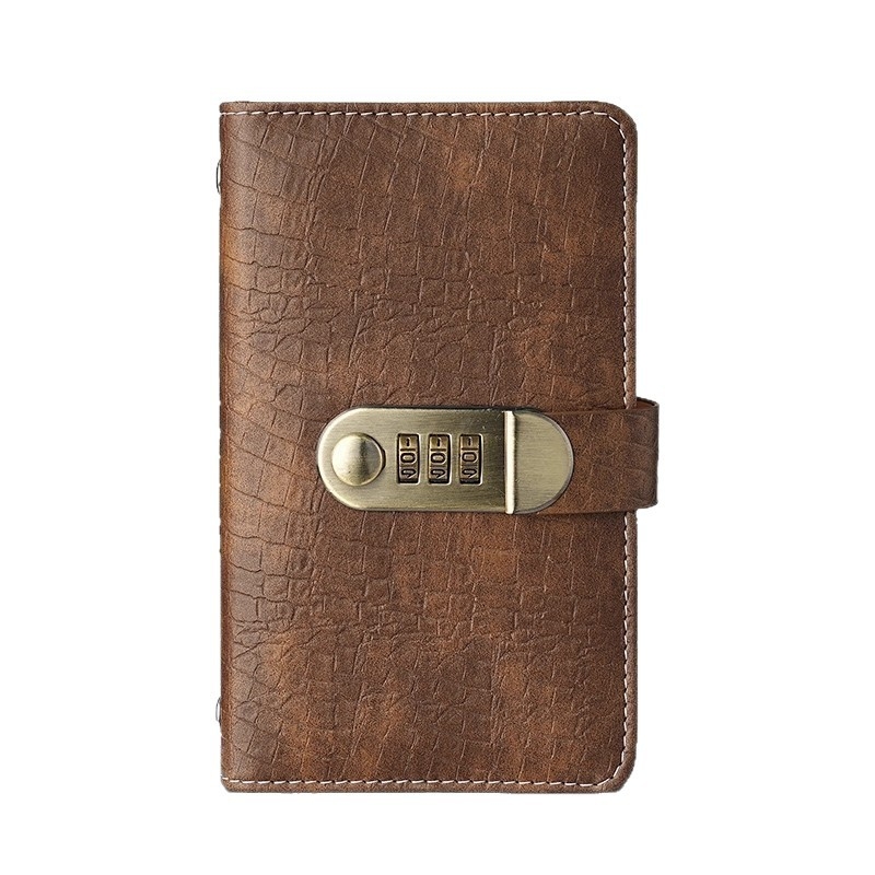 Bilježnica s ovitkom od imitacije kože u krokodilskom uzorku, zaključavanje lozinkom, veza s labavim listovima, papir 40 gsm, 50–100 stranica