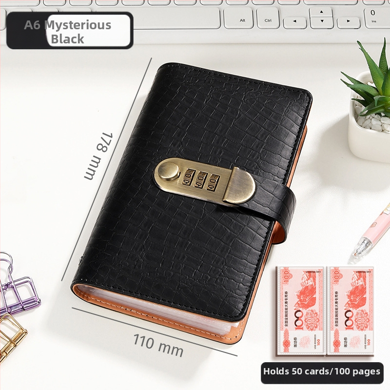 Bilježnica s ovitkom od imitacije kože u krokodilskom uzorku, zaključavanje lozinkom, veza s labavim listovima, papir 40 gsm, 50–100 stranica