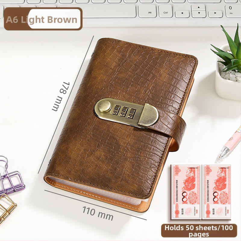 Bilježnica s ovitkom od imitacije kože u krokodilskom uzorku, zaključavanje lozinkom, veza s labavim listovima, papir 40 gsm, 50–100 stranica