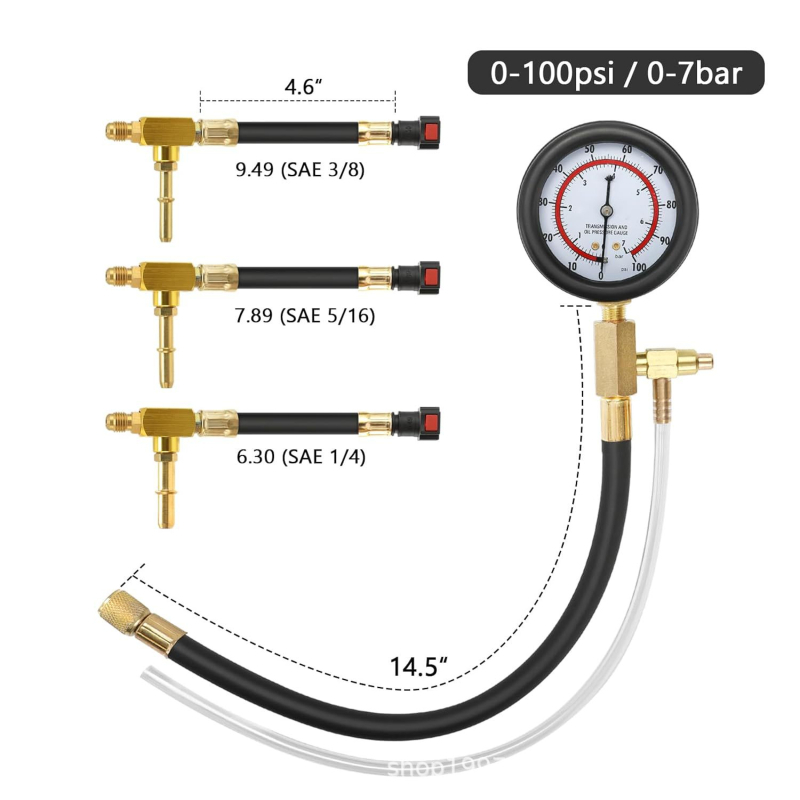 Set za testiranje tlaka goriva u automobilu, 0-100 psi, uz spojnice za gorivovod 9.49, 7.89, 6.30, bakar i guma