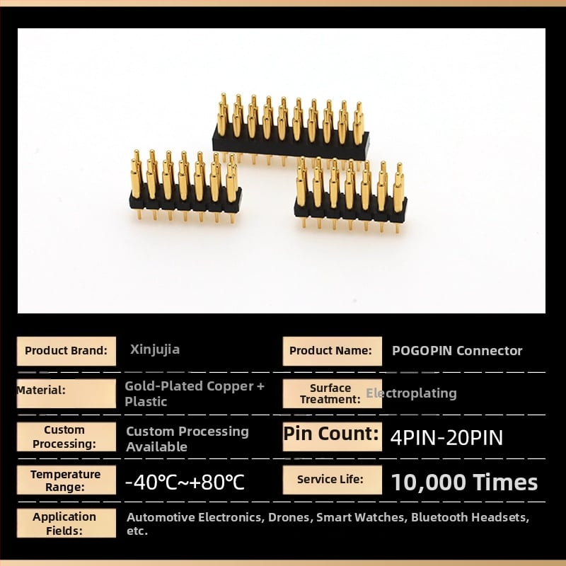 Pogopin konektor, mosadz, pozlátený pružinový kolík, patchový typ, pre inteligentné hodinky a Bluetooth slúchadlá, vodivý nabíjací kolík