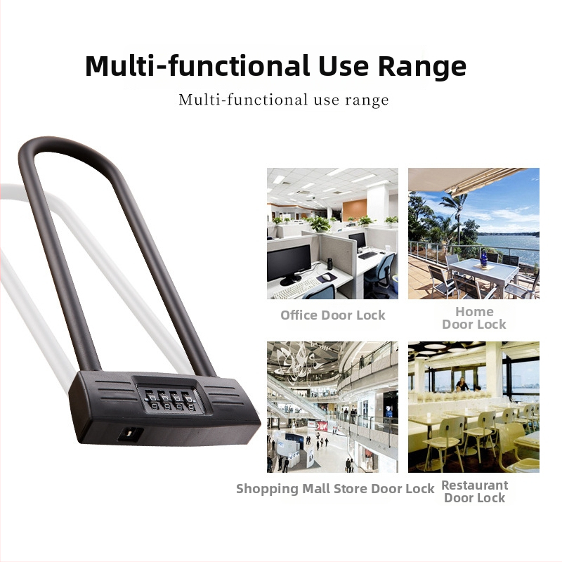 Üvegajtó zár, U-alakú, 4 számjegyű jelszóval, cinkötvözet, modell YF20708, magáncímke elérhető