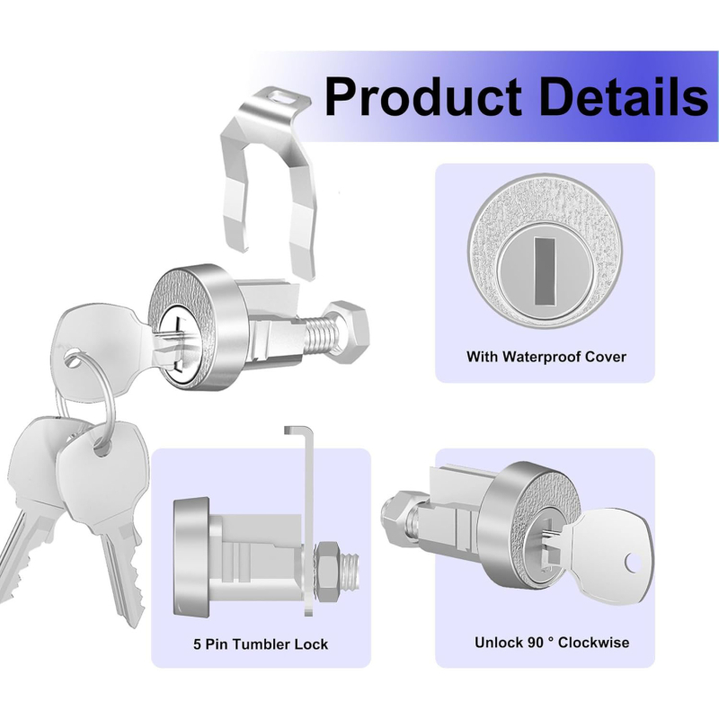 LIKAYO PD103-16 Szekrény/posta zárak készlet, 5 db, cinkötvözet, minden zárhoz saját kulcs