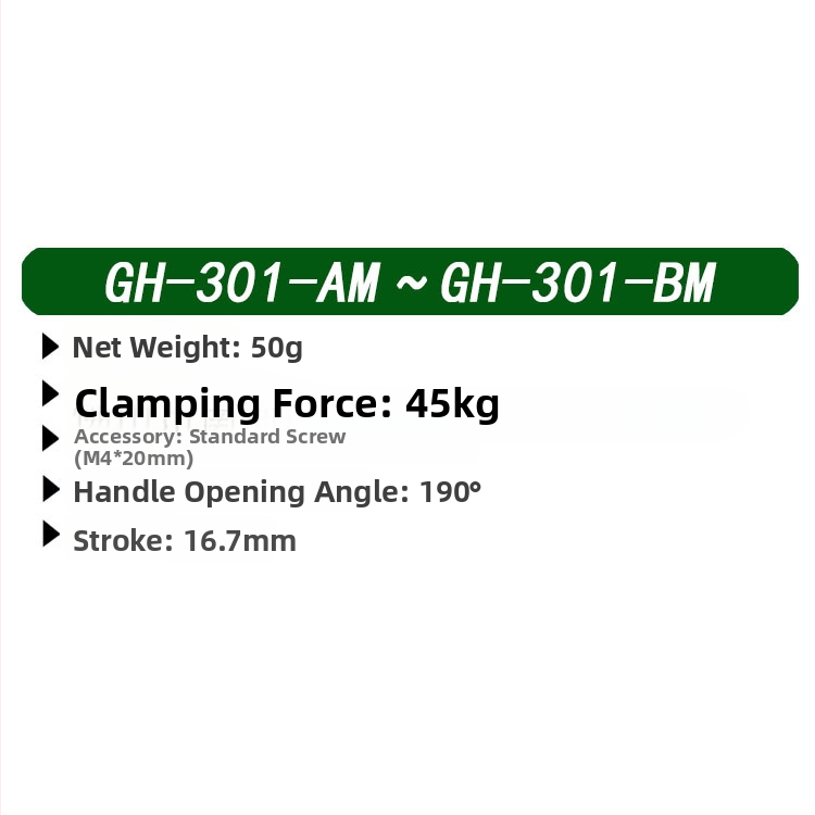 GH-301AM Zväčšená push-pull rýchla svorka pre testovacie rámy; Gao dehua; Typ svorky: Iné upínacie prostriedky; Materiál: oceľ s vysokým obsahom uhlíka; Použitie: testovacie stojany