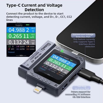 Potential iBridgeA3 USB-C Port Automatikus Detektor mobiltelefonokhoz | ABS tokozás | 1 készlet | Telekommunikációs karbantartás Apple/Huawei/Xiaomi