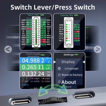 Potential iBridgeA3 USB-C Port Automatikus Detektor mobiltelefonokhoz | ABS tokozás | 1 készlet | Telekommunikációs karbantartás Apple/Huawei/Xiaomi