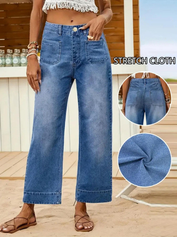 Traperice s širokim krojem, srednji pojas, duge, denim tkanina, američki stil