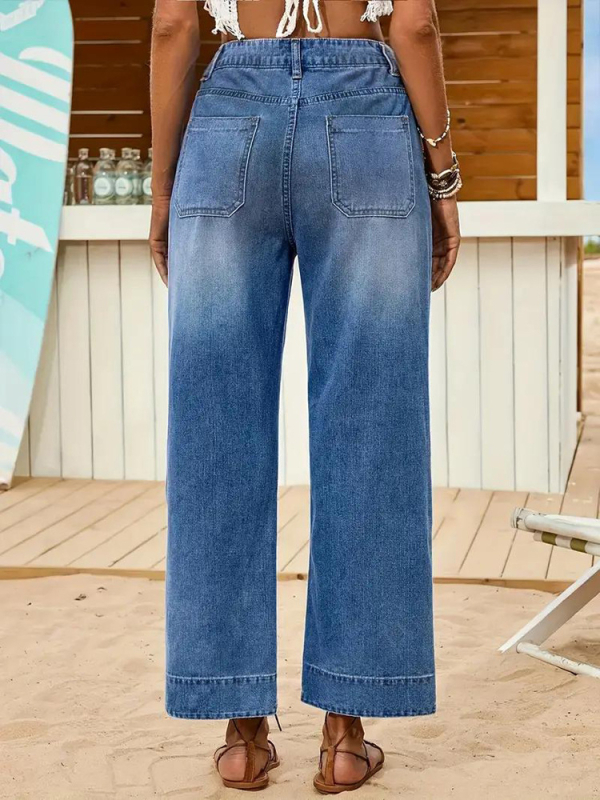 Traperice s širokim krojem, srednji pojas, duge, denim tkanina, američki stil