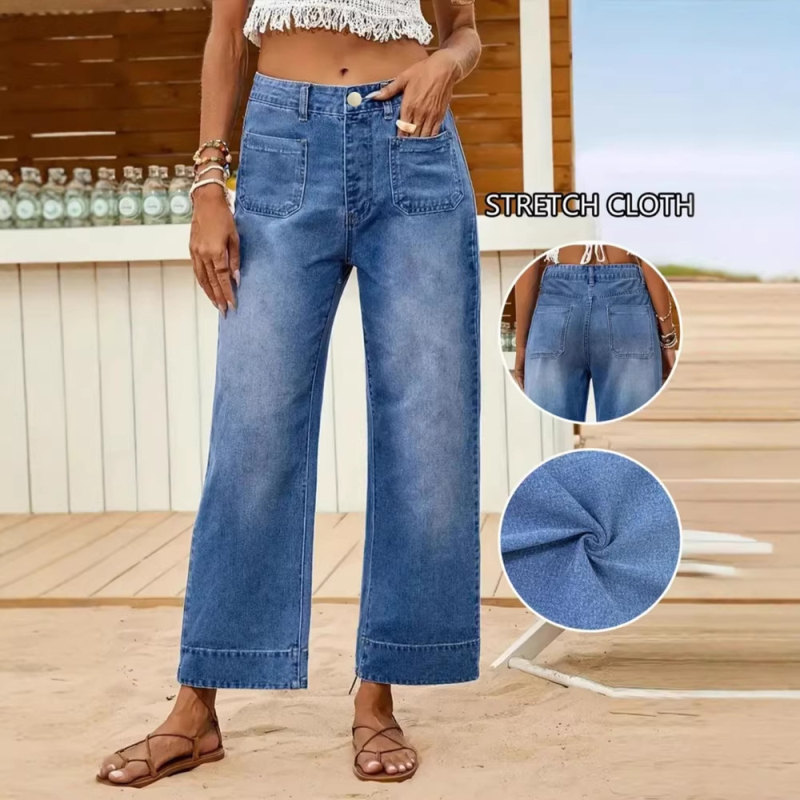 Traperice s širokim krojem, srednji pojas, duge, denim tkanina, američki stil
