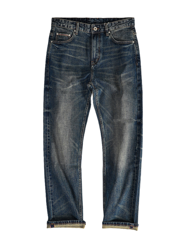 Traperice od selvedge denima 15 oz, vintage teška izrada, straight kroj, zatvarač, srednji struk