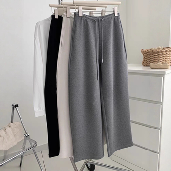 Široke pamučne hlače s visokim strukom, mikroelastičnost, panelno šivenje