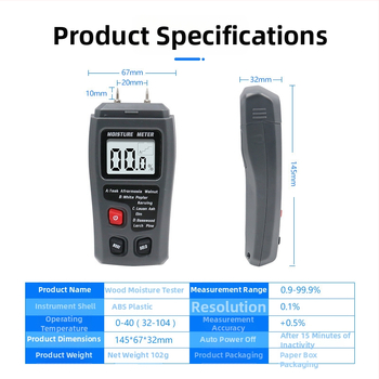 Fa nedvességmérő | Nedvességtartalom mérése | Alkalmas fa padlókhoz és kartondobozokhoz (Márka: Record Work)