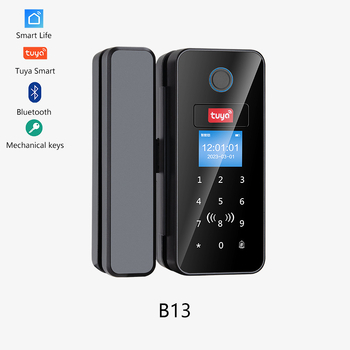 Bluetooth brava za staklena vrata s otiskom prsta, model B13, 64 pohranjenih otisaka, >200000 otključavanja, skeniranje <1 s, radna temperatura -30–60°C