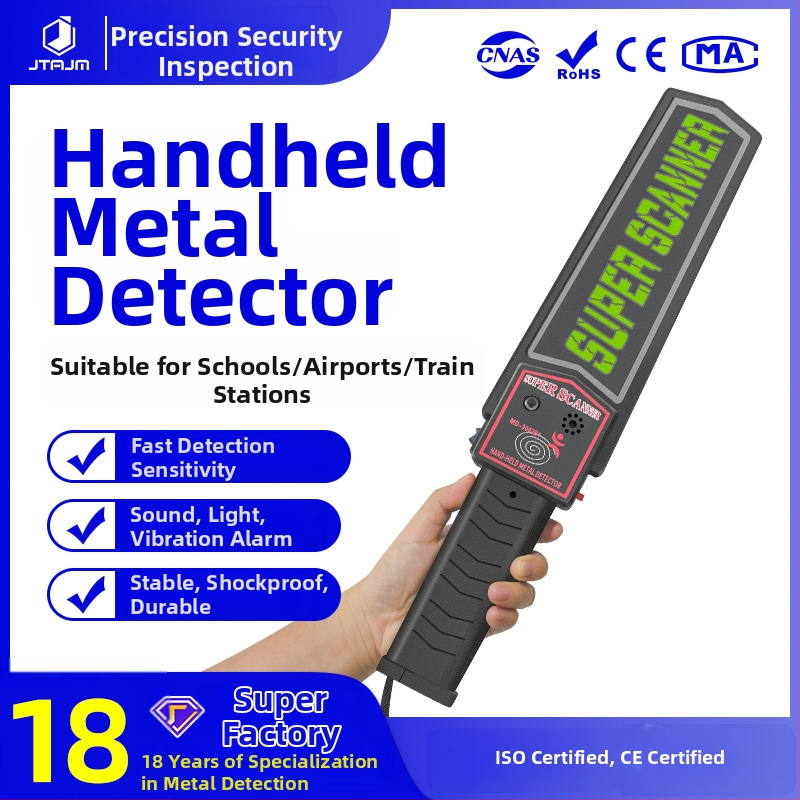 Ručný detektor kovov MD-3003B1 od JTAJM, prenosné bezpečnostné zariadenie s akusticko-optickým a vibračným alarmom, dosah detekcie ≥6 cm