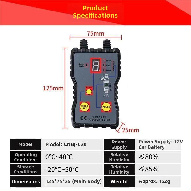 Automobilový tester palivového vstrekovača EM620 — ABS materiál, 162 g