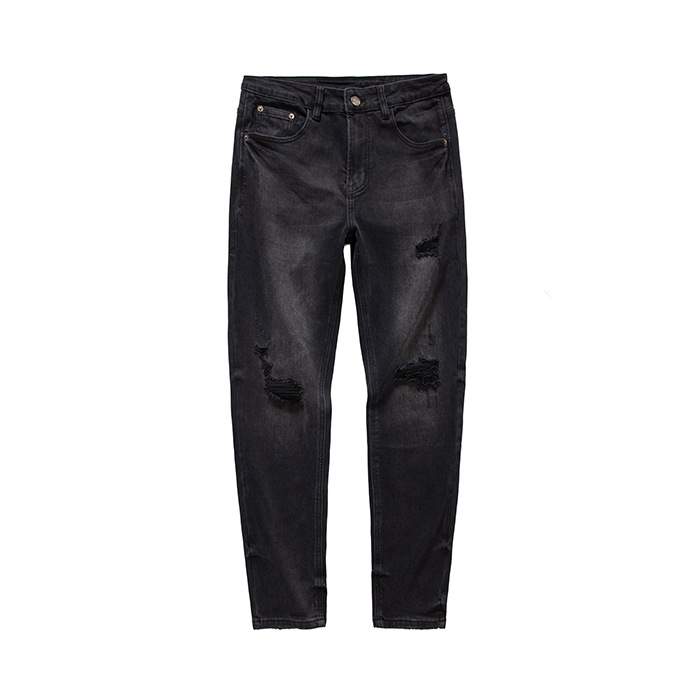 Traperice: Slim-fit denim s poderanim detaljima i stone-washom, pamuk, srednja struka, zatvarač, crno-siva