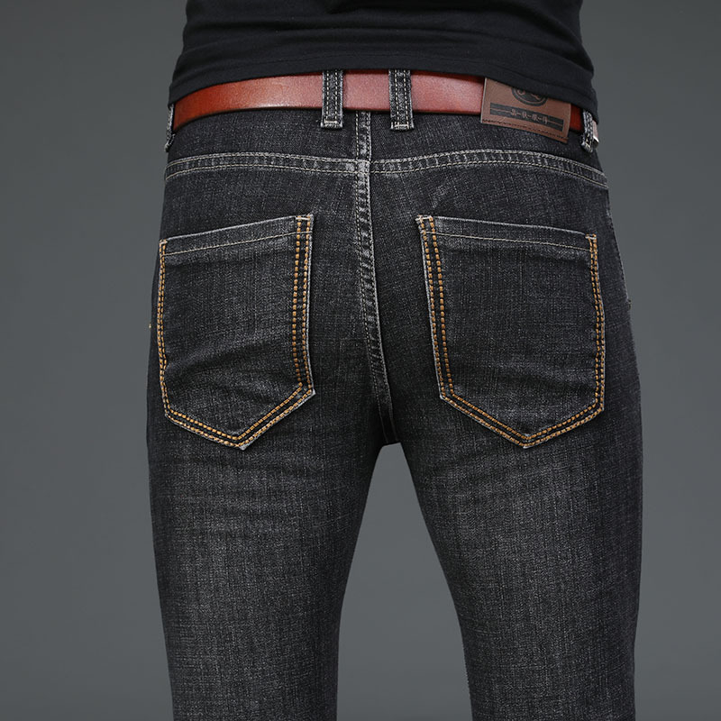 Muške traperice u korejskom stilu, ravne nogavice, srednji pojas, zatvarač, pamuk denim (65% pamuka)