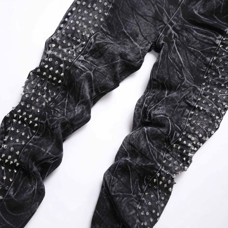 Ανδρικά τζιν — Vintage Punk, Street Style, Slim-Fit, Distressed Look (Μεσαία Μέση, Κουμπί Μπροστά, Βαμβάκι 60–70%, Μικροελαστικότητα)