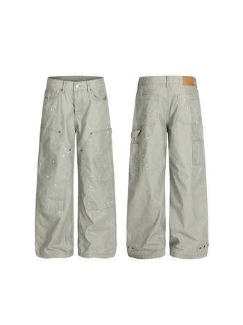 Radničke casual hlače, američki vintage stil, širok kroj, srednji pojas, zip zatvarač