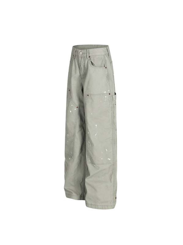 Radničke casual hlače, američki vintage stil, širok kroj, srednji pojas, zip zatvarač