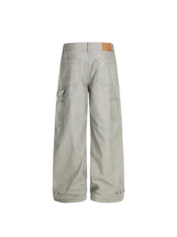 Radničke casual hlače, američki vintage stil, širok kroj, srednji pojas, zip zatvarač