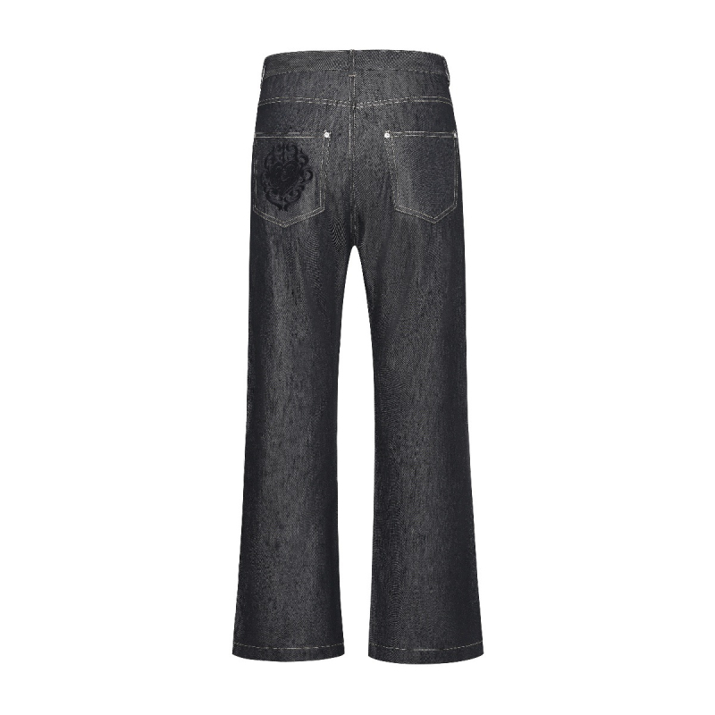 Traperice od denima, ravni kroj, srednji pojas, zatvarač na gumbe, debeli materijal, mikroelastičnost, izgrebano pranje, šavirani patch od konjske dlake