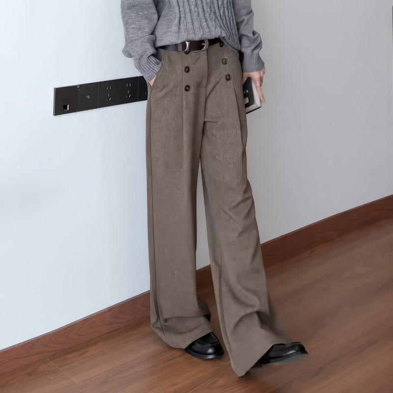 Muške casual hlače ravnog kroja od pamuk–poliester smjese, kopčama, retro stil