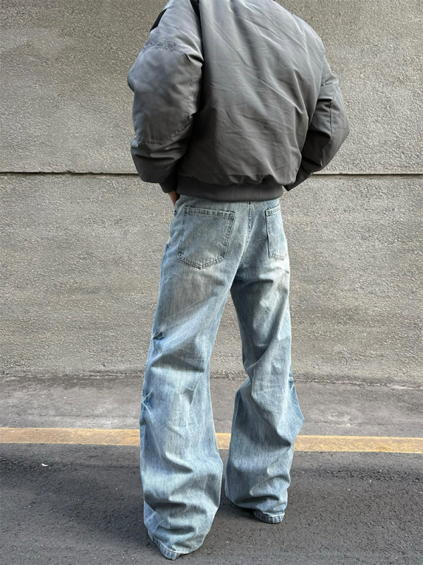 Muške traperice s labavim ravnim krojem, srednji pojas, zip, pet džepova