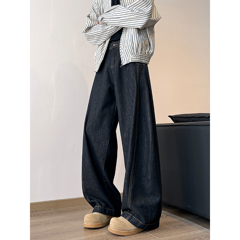 Muške traperice od denima - srednji obim struka, zip, labav kroj, ravne nogavice, pamuk-denim