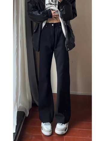 Traperice od denima sa srednjim podignutim strukom, slim-fit, mikroelastičnost, ravni kroj, zatvarač
