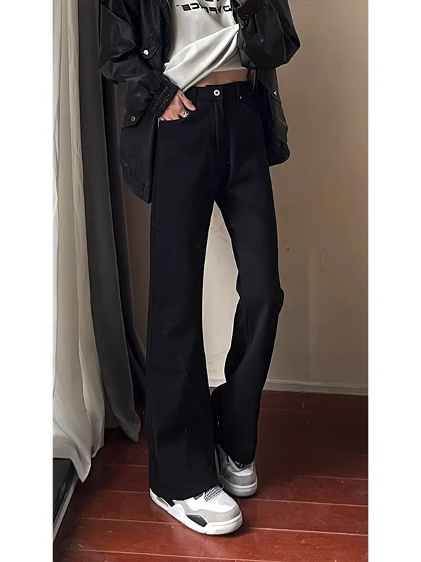 Traperice od denima sa srednjim podignutim strukom, slim-fit, mikroelastičnost, ravni kroj, zatvarač