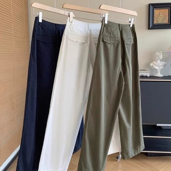 Ženske hlače casual stil s dekonstruiranom linijom i detaljima kolaža, visoki struk, straight kroj, pamuk-poliester tkanina, mikroelastičnost, proljeće 2025