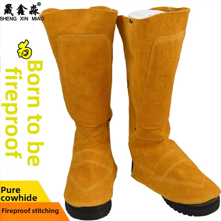 Προστατευτικό πόδι και κνήμης για συγκόλληση - ανθεκτικό στη φθορά, θερμομονωτικό, πυρίμαχο, προστασία από σπινθήρες, διπλό δέρμα αγελάδας, μοντέλο JH-01, για ηλεκτροσυγκόλληση και μεταλλουργία