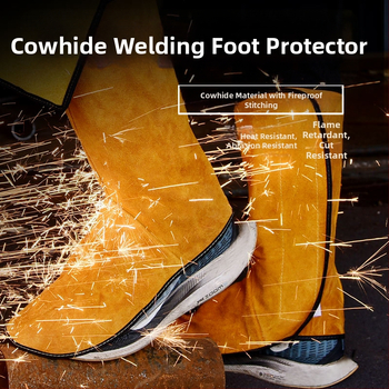 Προστατευτικά πόδια για συγκόλληση, δύο στρώσεων βοδινού δέρματος, θερμομόνωση, ανθεκτικά σε πιτσιλίσματα και φλόγες