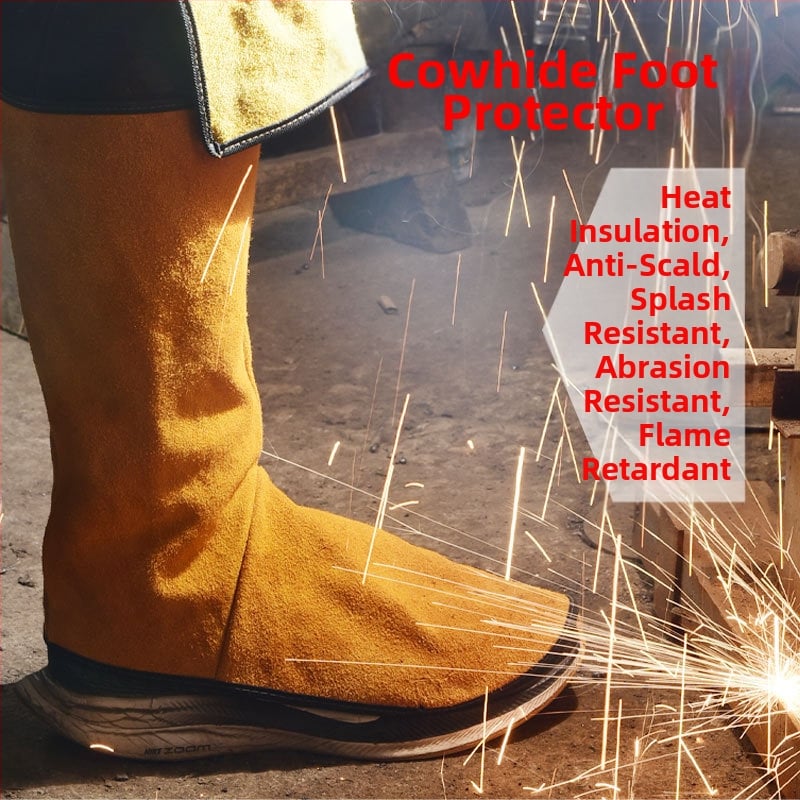 Προστατευτικά πόδια για συγκόλληση, δύο στρώσεων βοδινού δέρματος, θερμομόνωση, ανθεκτικά σε πιτσιλίσματα και φλόγες