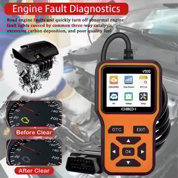 V500 Auto dijagnostički instrument OBD2 — očitava i briše kodove pogrešaka, dijagnostički skener, napon 8–36V, radna temperatura 0–50°C