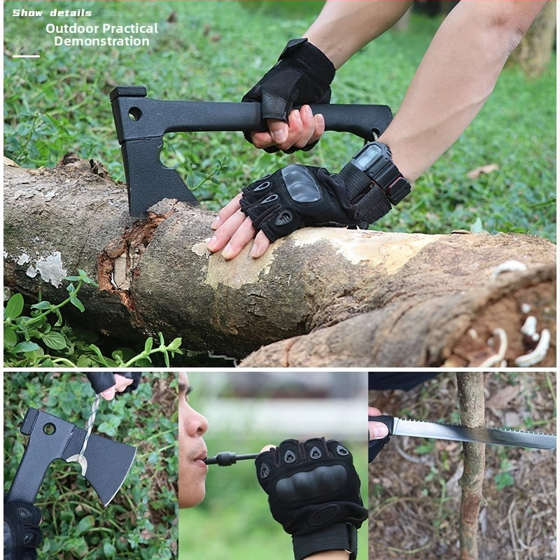 Višenamjenska sjekira za preživljavanje — ručna, s opcijom noža i pile, taktički kamperski alat