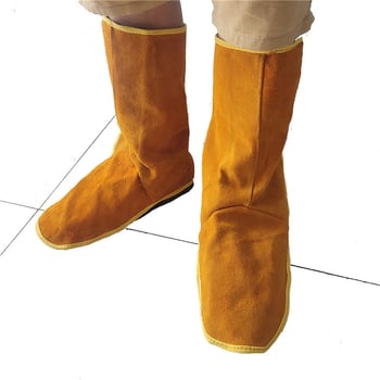 Καλύμματα προστασίας παπουτσιών συγκόλλησης, δέρμα βοδιού με φλίς, παχύτερη μόνωση κατά της καύσης, προστασία ποδιού και κνήμης κατά την ηλεκτροσυγκόλληση