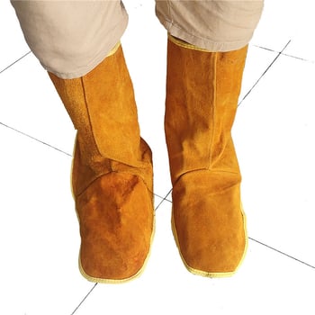 Καλύμματα προστασίας παπουτσιών συγκόλλησης, δέρμα βοδιού με φλίς, παχύτερη μόνωση κατά της καύσης, προστασία ποδιού και κνήμης κατά την ηλεκτροσυγκόλληση