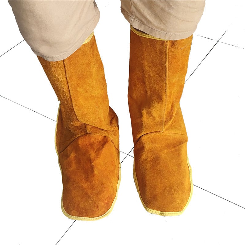 Καλύμματα προστασίας παπουτσιών συγκόλλησης, δέρμα βοδιού με φλίς, παχύτερη μόνωση κατά της καύσης, προστασία ποδιού και κνήμης κατά την ηλεκτροσυγκόλληση