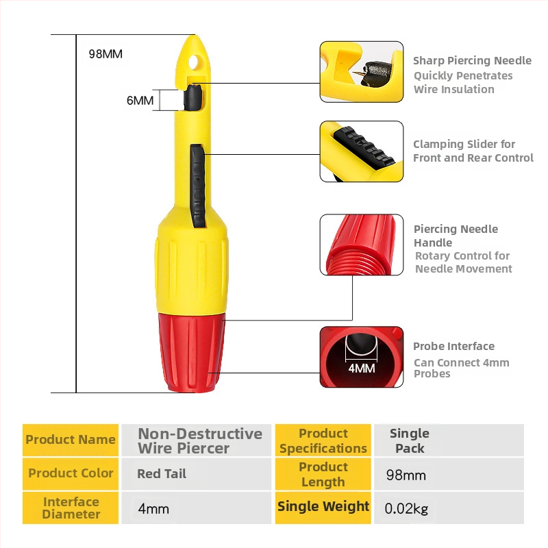 Musen Hall automobilová skúšobná sonda na prepichovanie izolovaných vodičov, testovacia ihla pre multimeter, opravný nástroj