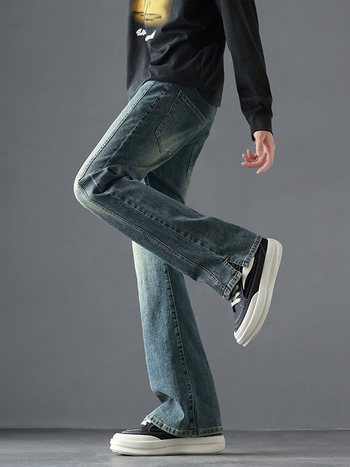 Muške bootcut traperice, blago proširene, srednji pojas, zip zatvarač, pamuk, pranje, jesen 2025