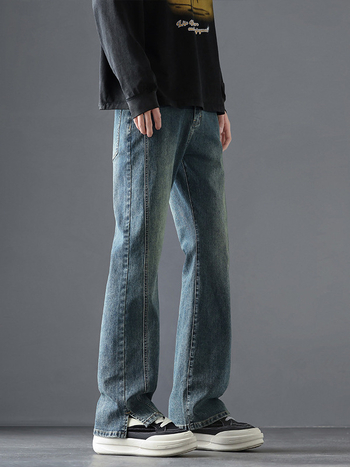 Muške bootcut traperice, blago proširene, srednji pojas, zip zatvarač, pamuk, pranje, jesen 2025