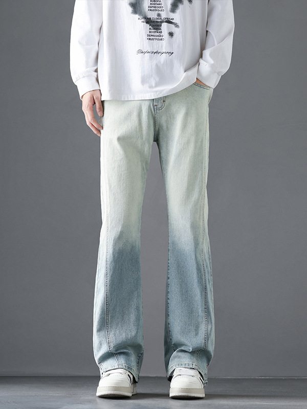 Muške bootcut traperice, blago proširene, srednji pojas, zip zatvarač, pamuk, pranje, jesen 2025
