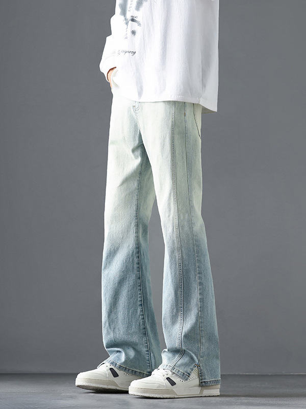 Muške bootcut traperice, blago proširene, srednji pojas, zip zatvarač, pamuk, pranje, jesen 2025