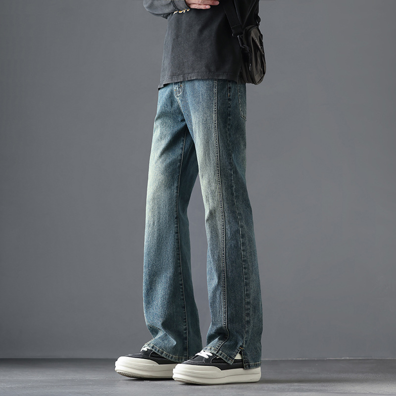 Muške bootcut traperice, blago proširene, srednji pojas, zip zatvarač, pamuk, pranje, jesen 2025