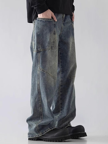Muške traperice – ravnog kroja, srednji porast, pamuk denim, zatvarač, pran izgled