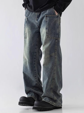 Muške traperice – ravnog kroja, srednji porast, pamuk denim, zatvarač, pran izgled