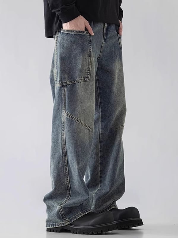 Muške traperice – ravnog kroja, srednji porast, pamuk denim, zatvarač, pran izgled