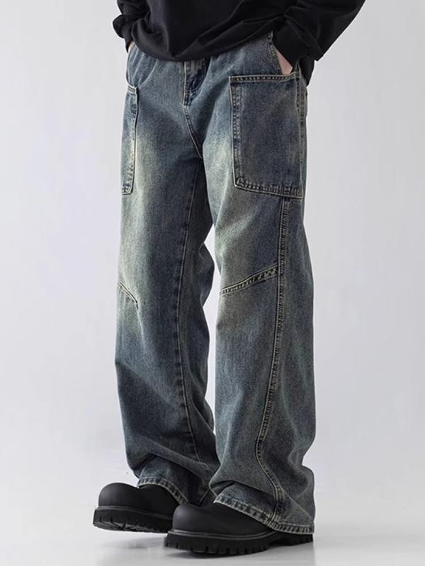 Muške traperice – ravnog kroja, srednji porast, pamuk denim, zatvarač, pran izgled